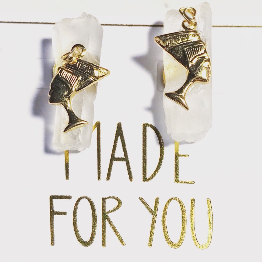 Crystal Quartz Nefertiti Stud Earrings